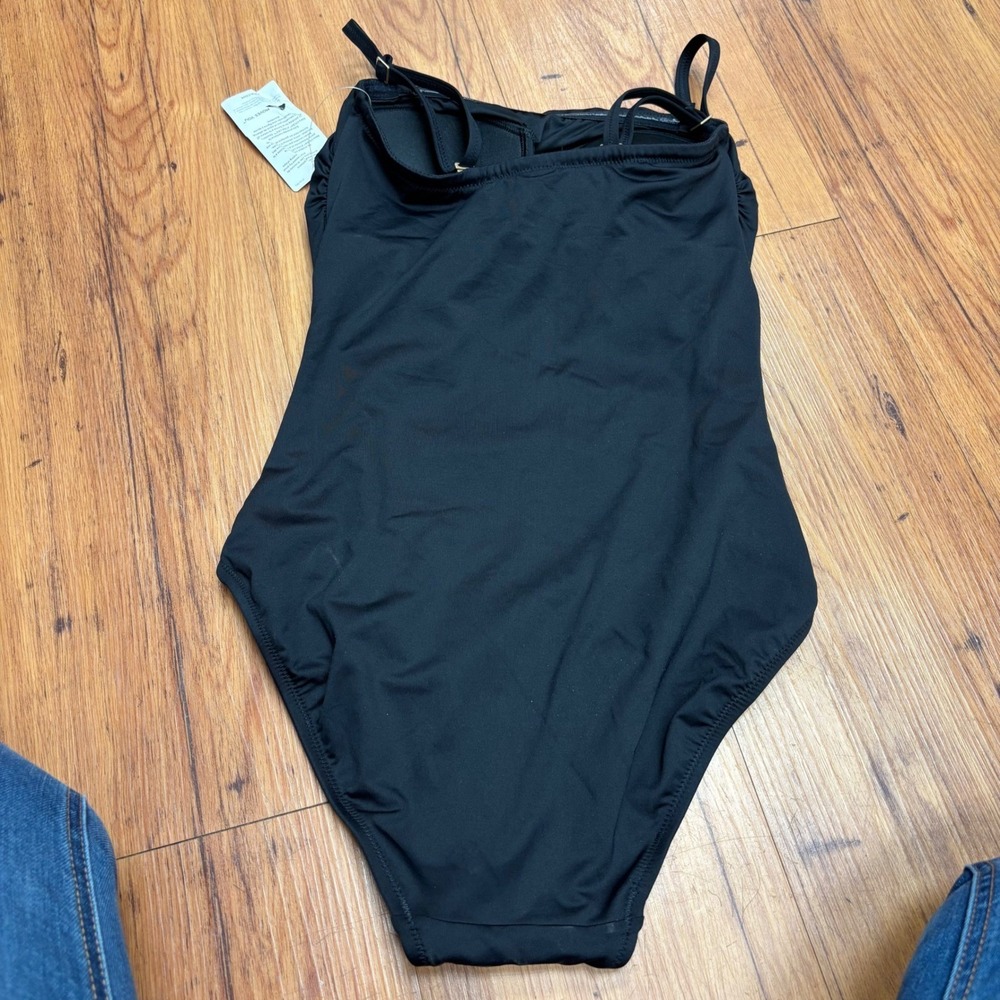 Lands End Black Ruched One Piece Tummy Control Swimsuit Size 2 Square Neck NWT - Picture 7 of 8